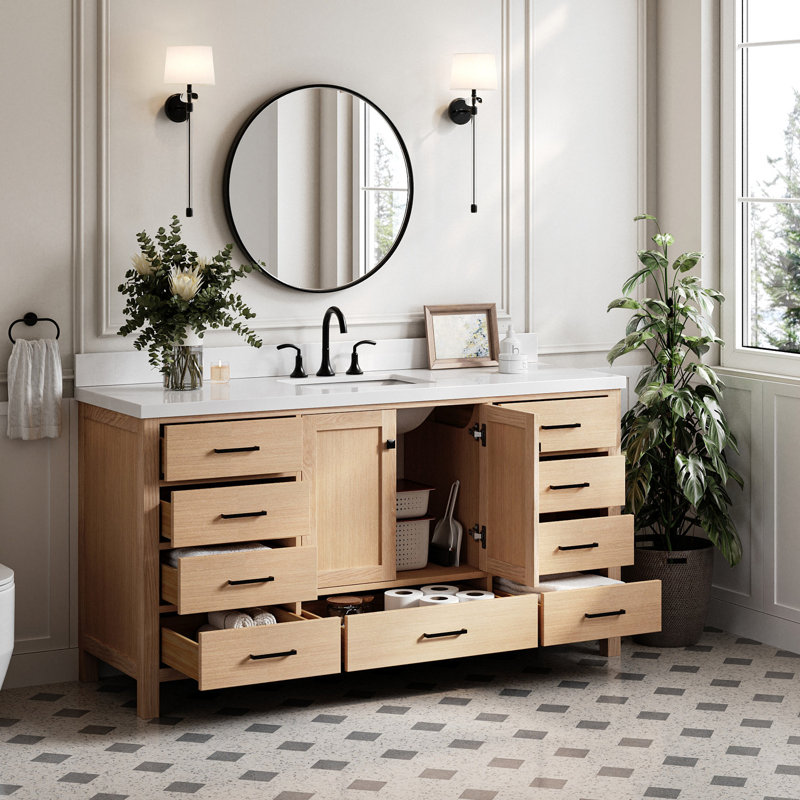 Meuble-lavabo simple 67 po avec dessus Cambridge, Rectangular, Chêne