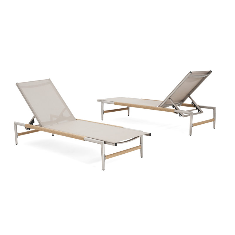 Outdoor Aluminum Lounger - Two Chaise Lounges, Frame, Breathable Mesh For Comfort, Rounded Legs With Rustic Look, Ergonomic Support, Simple Upkeep, Suitable Areas Patio Lounge 2 Rust Mesh, Rope