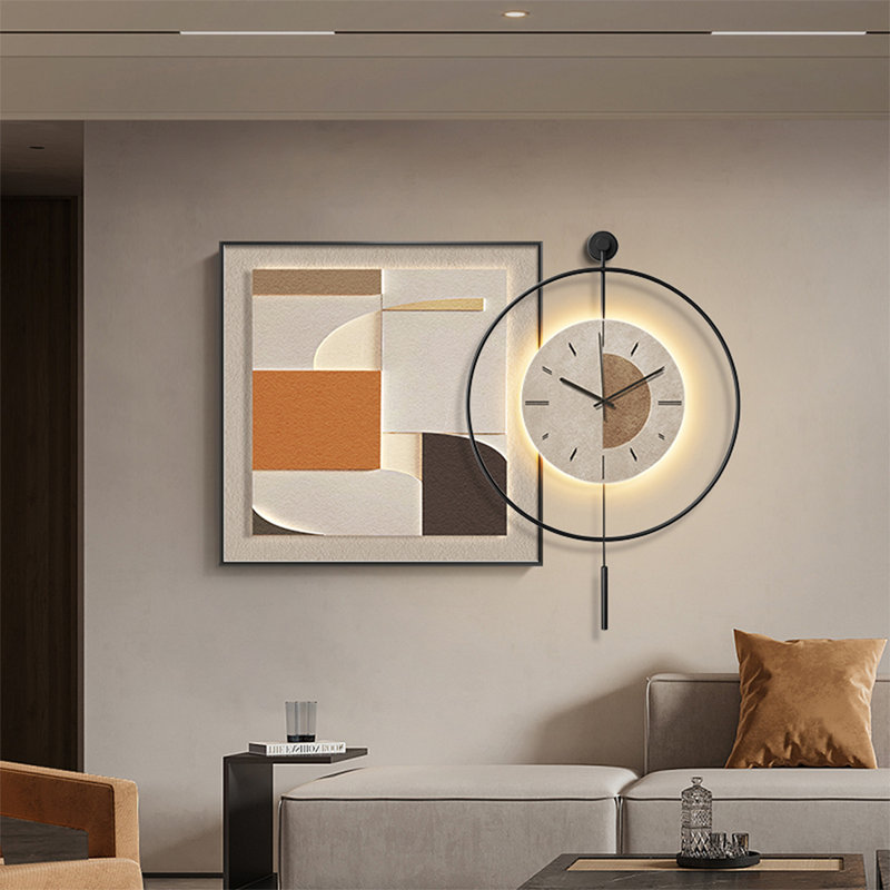 Horloges murales géométriques abstraites orange et brun avec pendule à DEL, C, 27.56"*27.56"