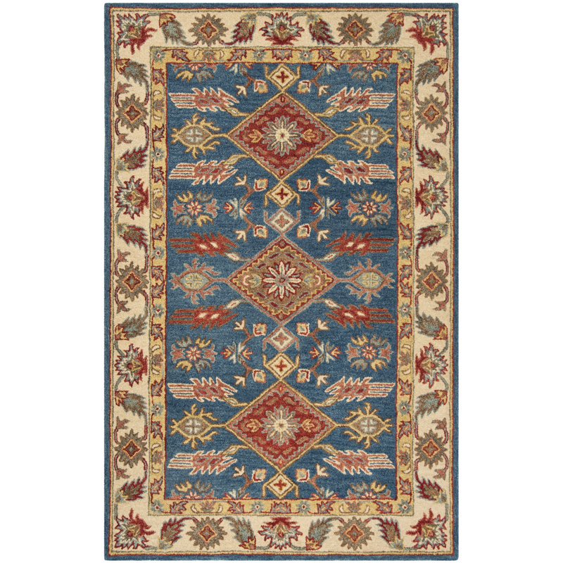 Tapis oriental beige / bleu en laine / coton touffeté à la main Antiquity, Rectangle 4 pi x 6 pi