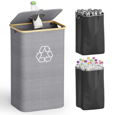 Recycling Bin for Kitchen, 26 Gallon Large Recycling Container with Lid and 2 Reusable Inner Bags for Bottles, Cans, Glass and Plastic