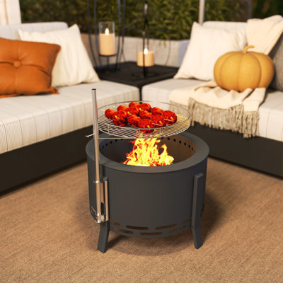 Embergrill Rustic Garden Fire Pit With Stainless Steel Grill Grate And Ash Catcher