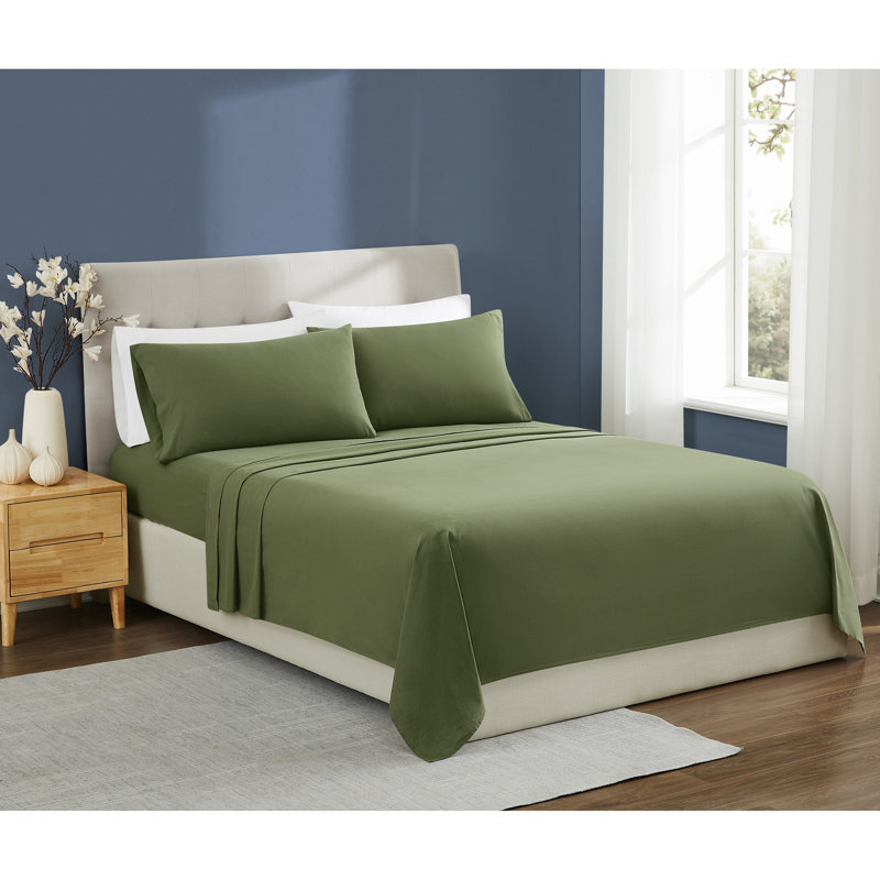 Brooklyn Loom Essential Cotton Sheet Set, Green, King Sheet Set with 2 Pillowcases