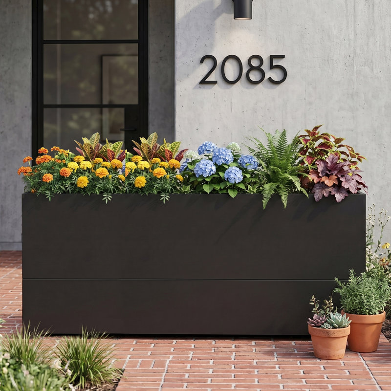 Boîte à fleurs rectangulaire 47,24 "- pot de fleurs en métal avec tablette réglable et trous de drainage pour l'intérieur et l'extérieur