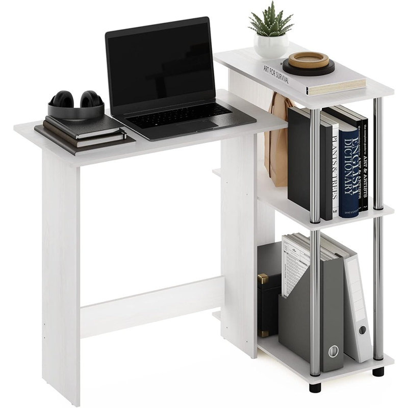 Bureau d'angle avec bibliothèque intégrée, chêne blanc / chrome