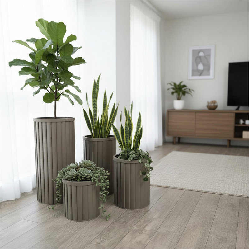 Pot à fleurs rond à colonne Strata XL - gris brun