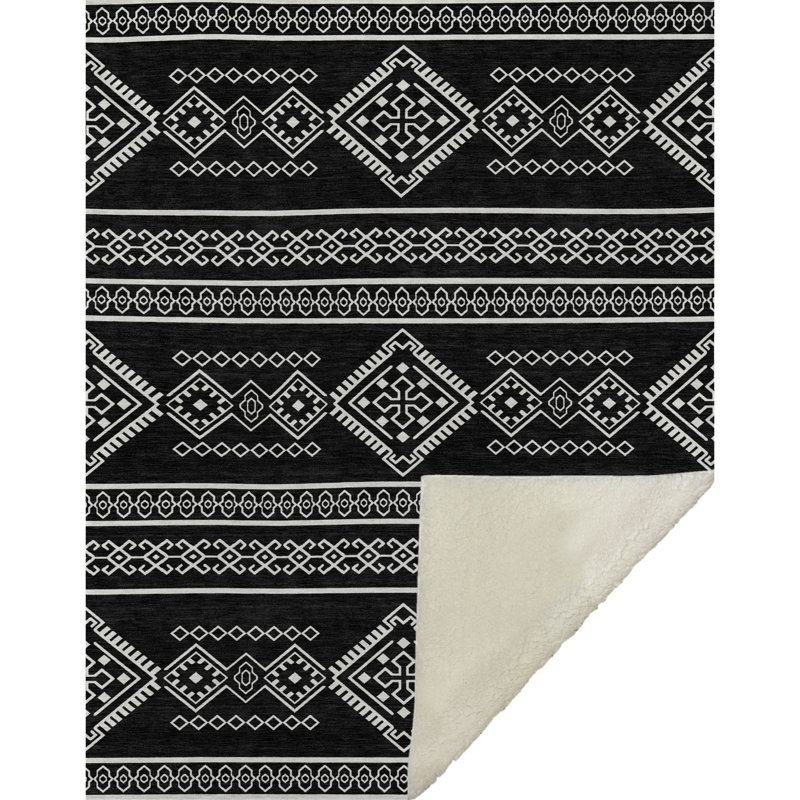 Jeté floral Sherpa ASB899 Addison, Noir, Motif floral