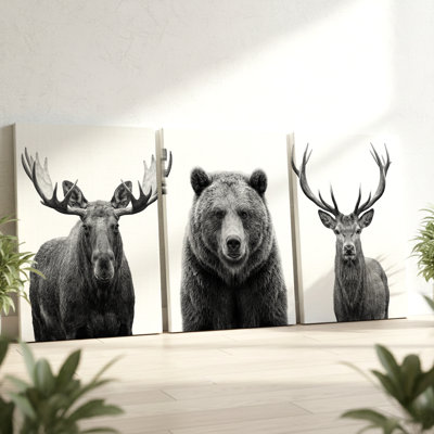 3 pièces d'art mural majestueux orignal majestueux, trois pièces d'art mural pour le salon, la chambre à coucher, le bureau et la maison, prêt à être accroché, style galerie