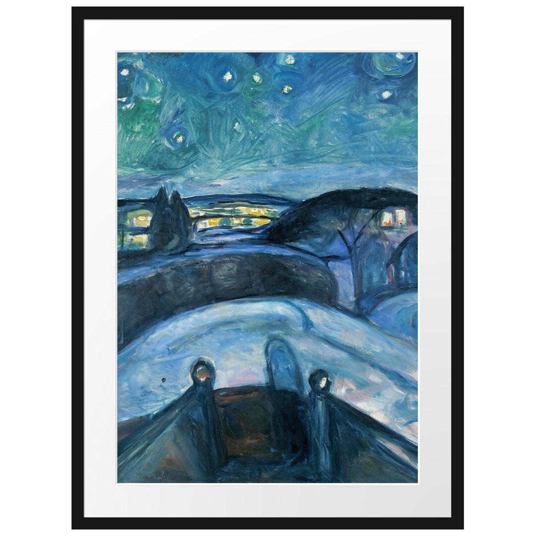 Edvard Munch - Sternennacht  - Im Bilderrahmen Mit Galerie-Passepartout