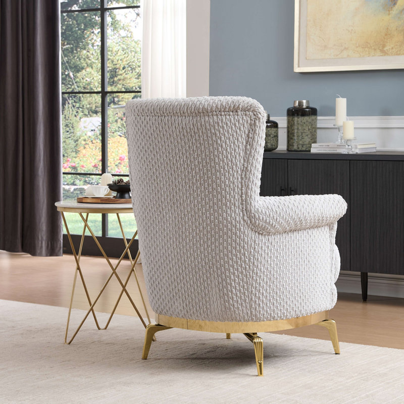 Chaise de style moderne Zoe en bois et or, Tissu gris