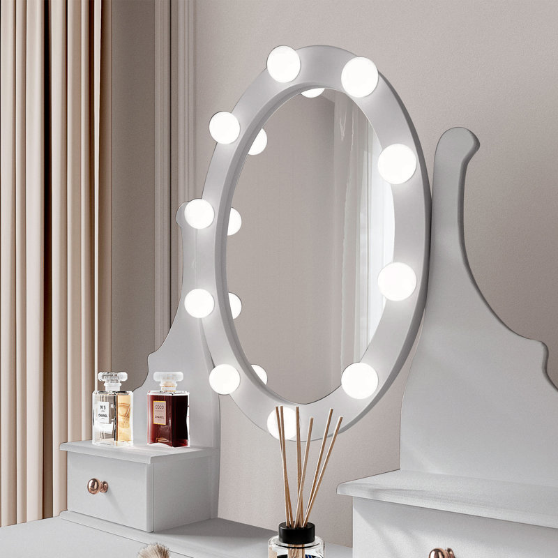 Moultrie Dressing Table with Mirror, Grey