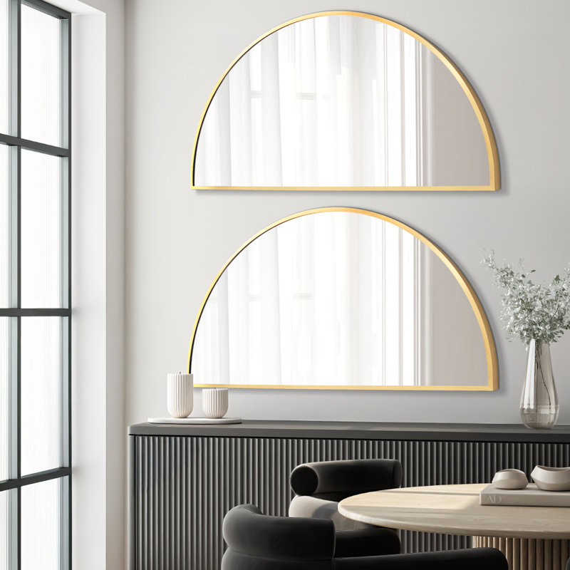 Half Circle Metal Flat Wall Mirror Sets, Gold, 40" x 20"