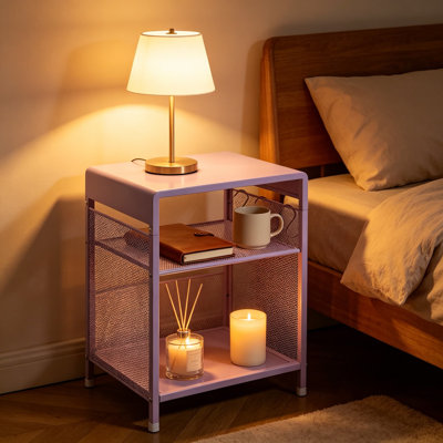 Small Nightstand with Hooks and Holder, Purple End Table for Bedroom, Kids Bedside Table with Adjustable Shelf, Compact Side Table for Living Room, Dorm, Office