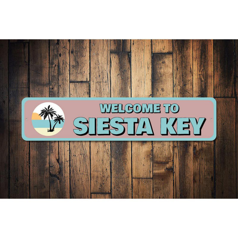 Enseigne en métal «Siesta Key Welcome», H 4 po x l 18 po x P 0,04 po