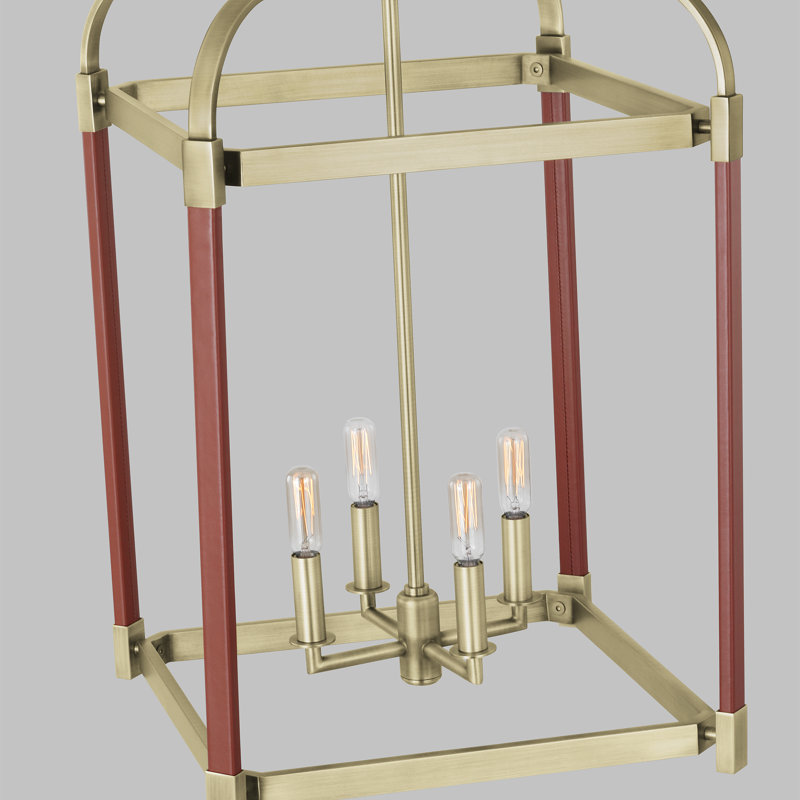 Hadley 4 - Light Dimmable Square / Rectangle Chandelier, Time Worn Brass