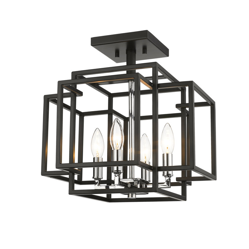Plafonnier semi-encastré à cage géométrique 4 lumières 14 po Orona