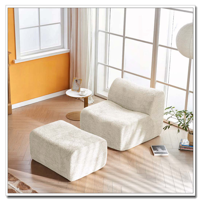 Fauteuil d'appoint rembourré en velours avec repose-pieds et fauteuil, Beige