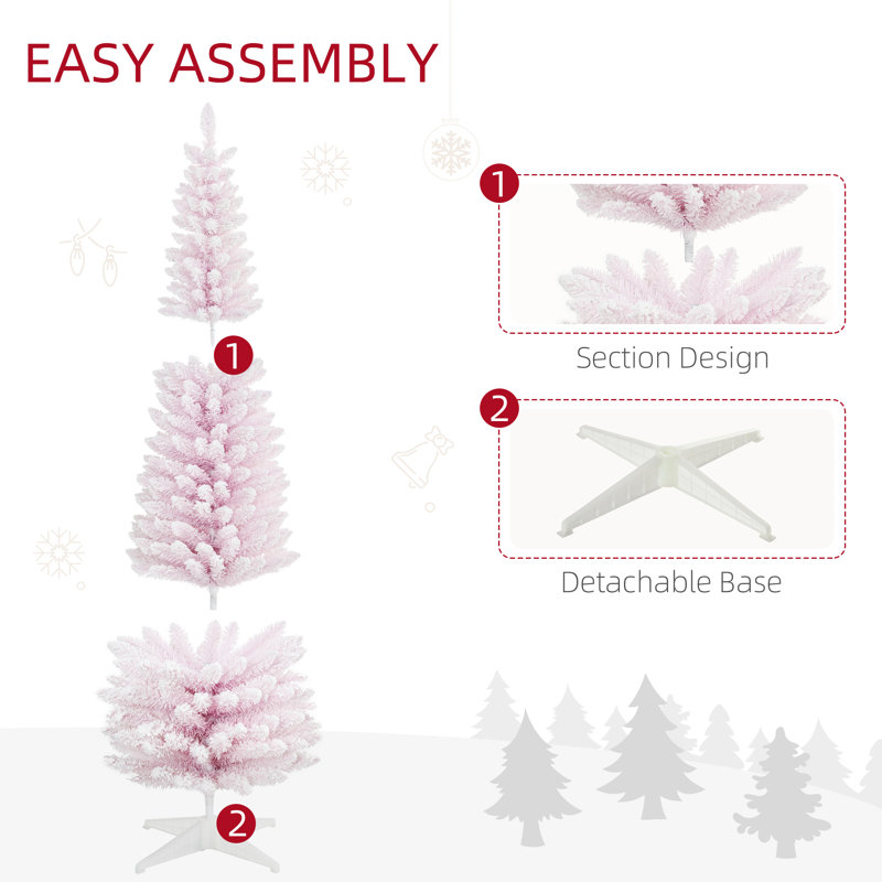 Arbre de Noël HOMcom, H 6 pi, Rose