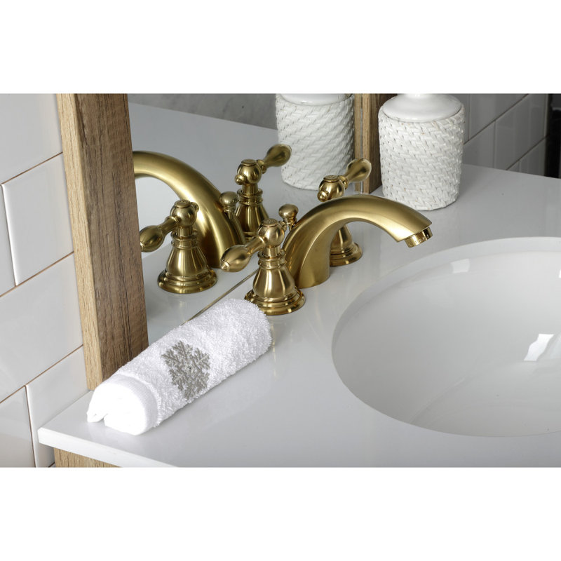 Kingston Brass American Classic Two-Handle 3-Hole Deck Mount Mini-Widespread Bathroom Faucet with Plastic Pop-Up