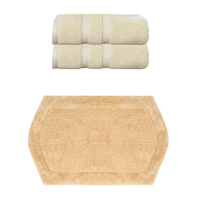Bryd Collection 100% Soft Cotton 2 Pc Bath Towel Set & 1 Pc Bath Rug, (Set of 3)