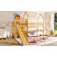 Lit simple superposé en forme de maison avec glissade-124156022-124156023