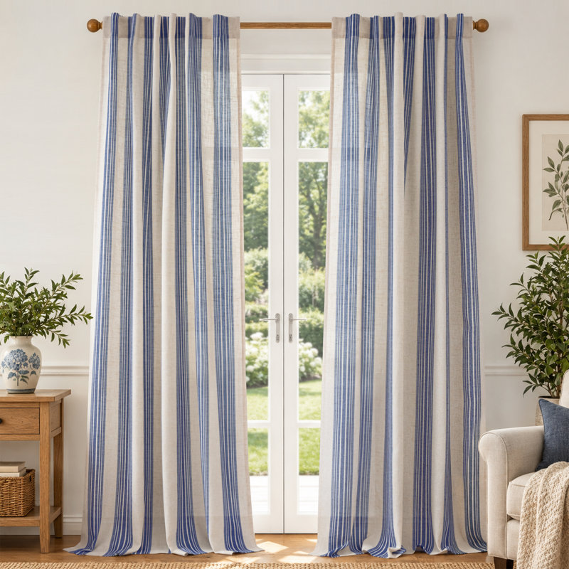 Rideaux semi-transparents avec passe-tringle Chris, Bleu marine jean, L 52 po x L 120 po