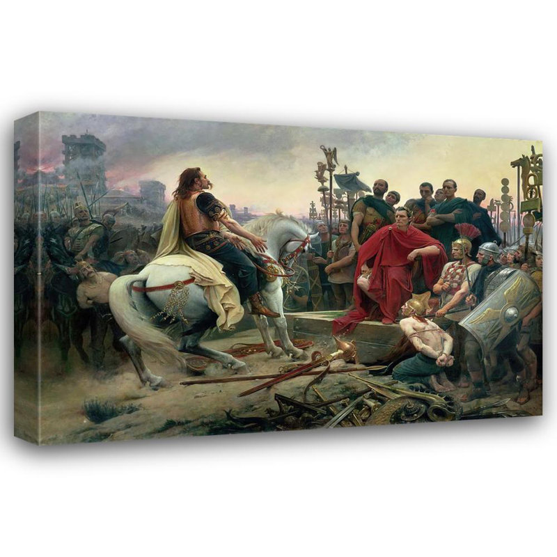 "Vercingetorix jette ses bras aux pieds de Jules César" par Lionel Royer, reproduction d'art sur toile tendue