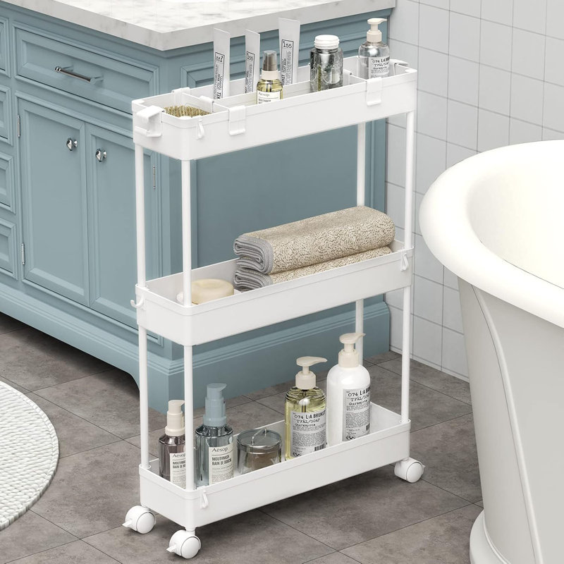 Chariot de rangement mince et roulant, unité de rangement mobile à 3 niveaux, Argent argent, H 24 po x l 15,75 po x P 5,1 po