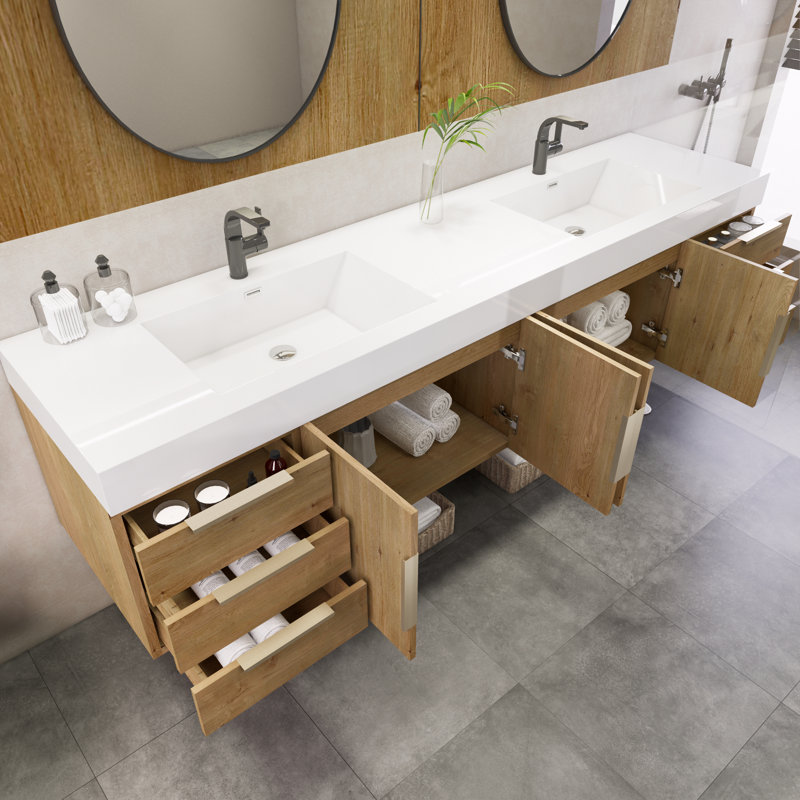Natrona 83.4'' Double Bathroom Vanity with Acrylic Top, Oak