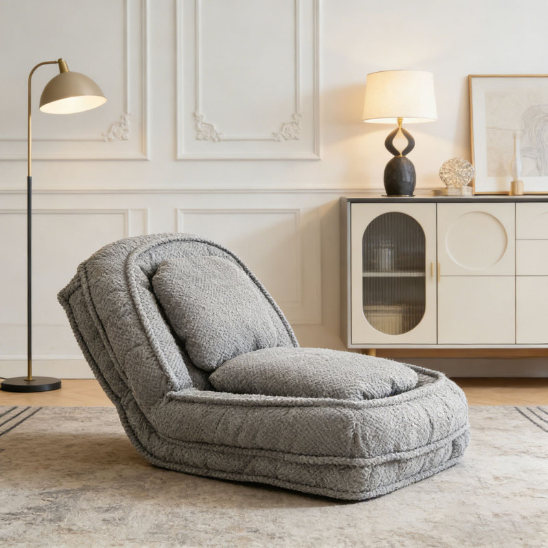 Lazy Sofa Couch ,5 Adjustable Position, Gray Polyester