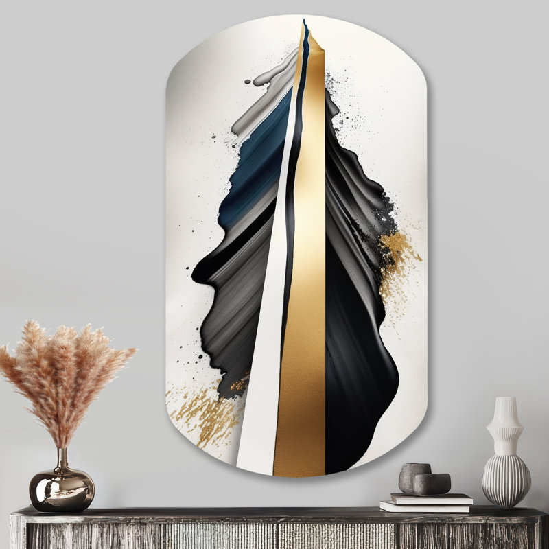 «Black and Gold Cubic Expression VII - Cubism», reproduction d'art asymétrique sur métal, cylindre moderne, art mural en métal