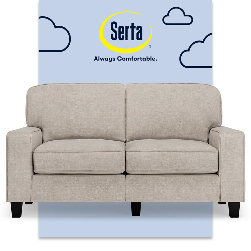 Serta Palisades 61" Track Arm Sofa, Easy Care Fabric, Soft Pillow Back, Pocket Coil Seat Cushions, Light Gray 100% Polyester