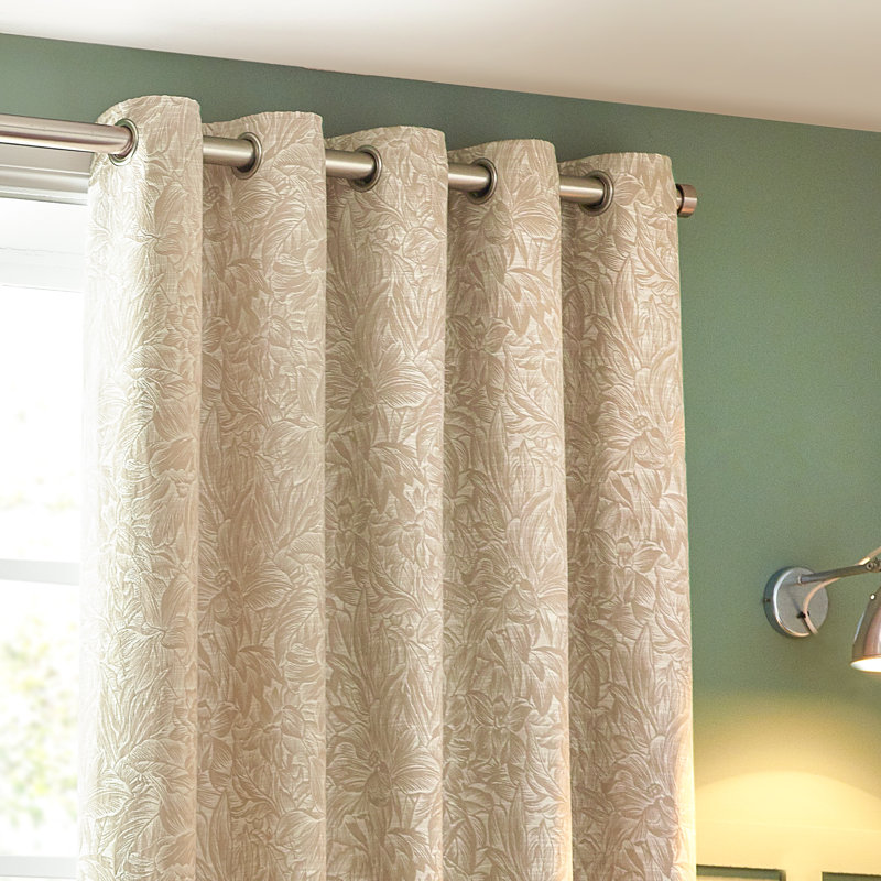 Jacquard Eyelet Curtains, Beige, 168 W x 137 D cm
