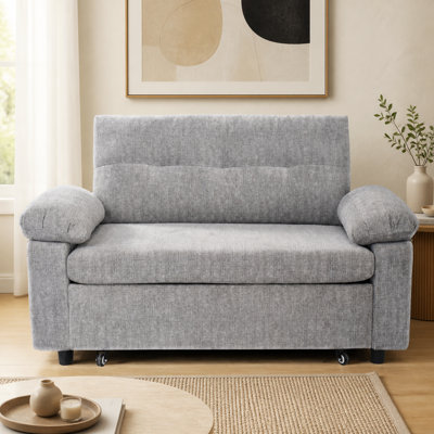 50Inch Loveseat Sofa Bed, Chenille Fabric, Adjustable Backrest 90°-180°, Pull-Out Bed, Removable Armrest With Storage, Usb & Type-C Charging Ports