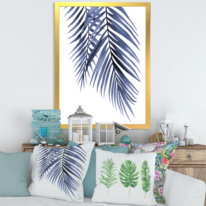 «Palm Leaves Abstract Tropical Branches», reproduction d'art sur toile, H 20 po x l 12 po x p 1 po, Encadrement doré