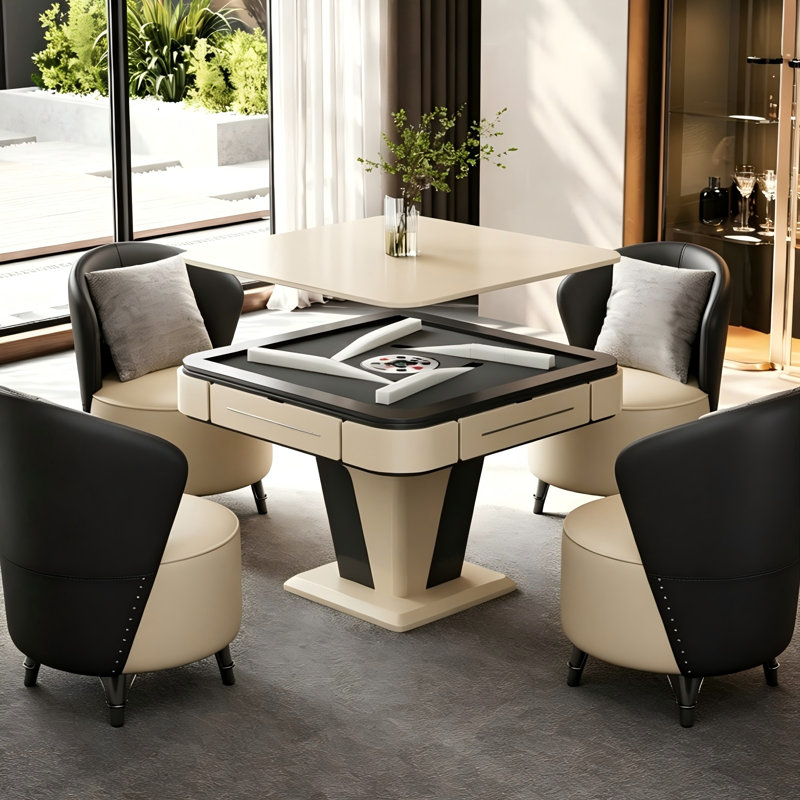 Table de salle à manger moderne et luxueuse entièrement automatique en bois massif Mahjong
