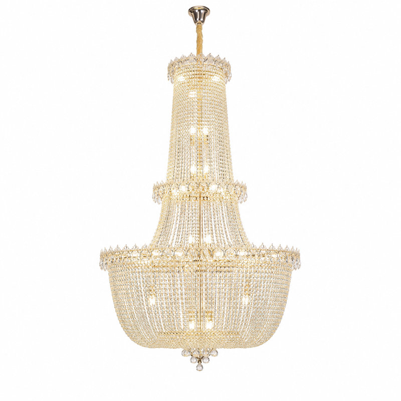 Lustre Empire en cristal à 27 lumières, à intensité variable et à niveaux multiples, H 51,18 po x l 31,5 po x P 31,5 po
