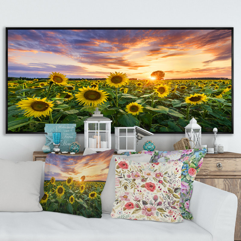 Champ de tournesols en fleurs - Photographie sur toile, Cadre noir, H 8 po x l 12 po x P 1 po