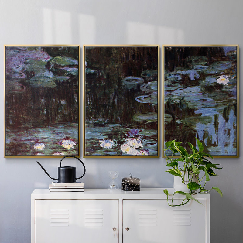 «Water Lillies # 1» par Monet, reproduction sur toile flottante, H 36 po x l 75 po x P 2 po, Or