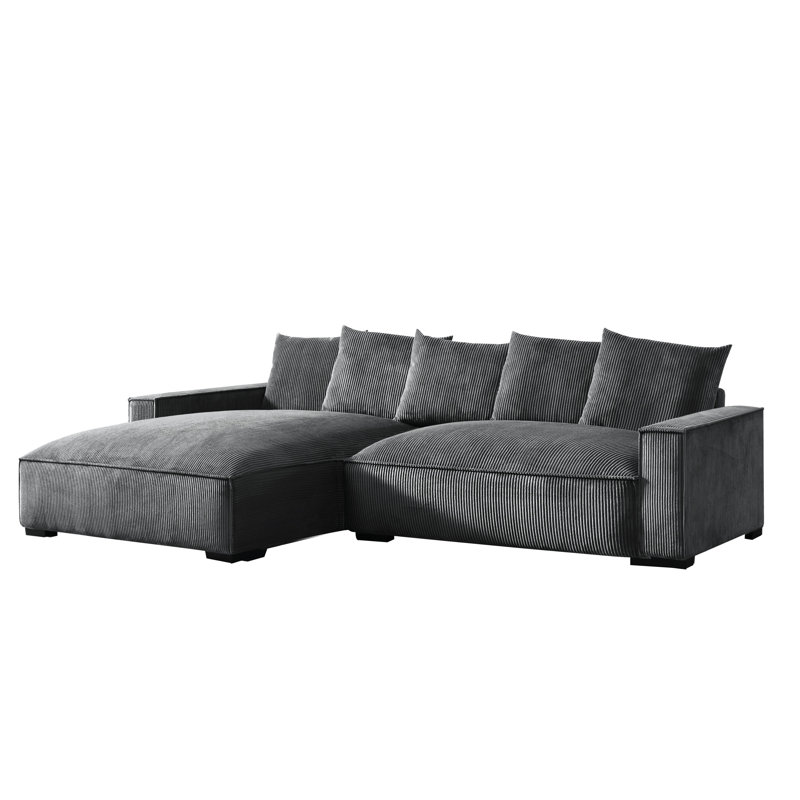 Canapé modulaire surdimensionné, Velours côtelé gris, Accoudoir à gauche (vu de face)