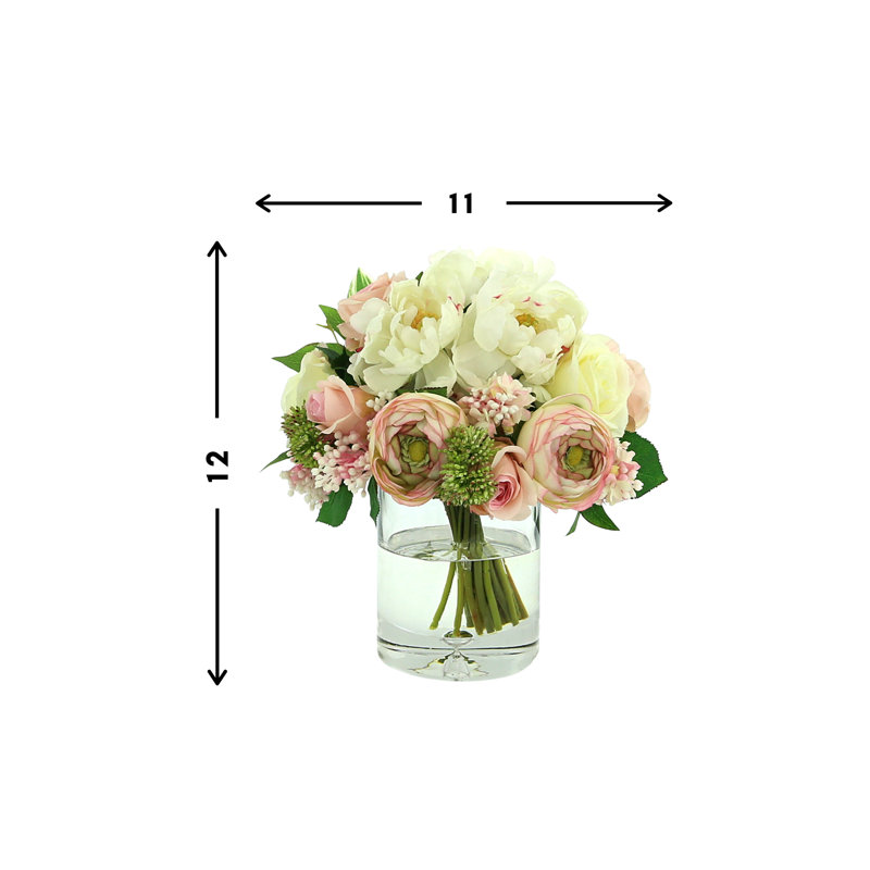 Ranunculus, Lilac And Rose Arrangement In A Glass With Bubble