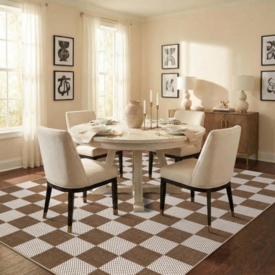 Tapis d'intérieur moderne à motif géométrique brun 152 x 213 cm (5 x 7 pieds), lavable et pliable, en velours perlé avec envers antidérapant en TPR, idéal pour le salon, la chambre, la salle à manger, l'entrée et la décoration intérieure.