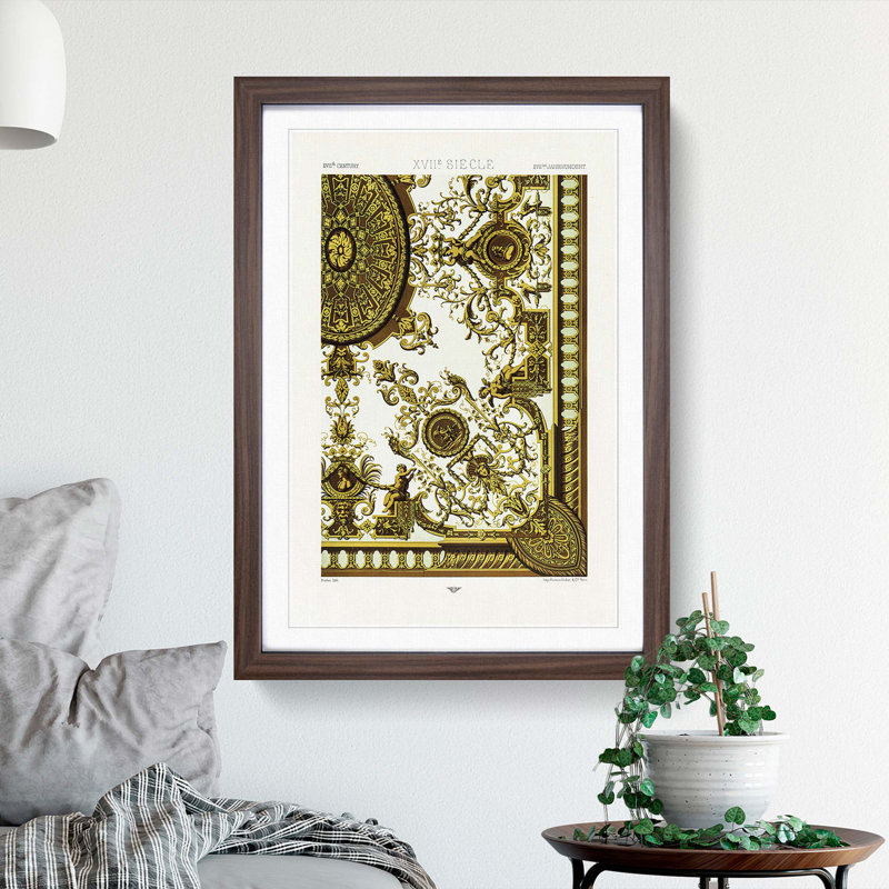 A 17th Century Scroll Pattern by Albert Racinet - Picture Frame Painting Print, 48cm H x 36cm W x 2cm D, Walnut Framed