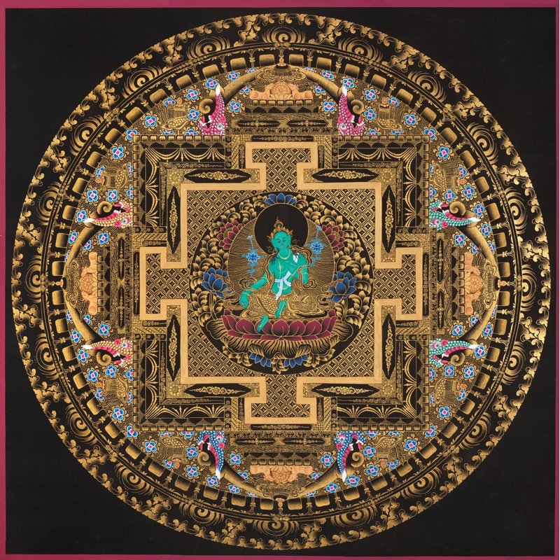 Mandala vert Tara (Thangka sans brocart)