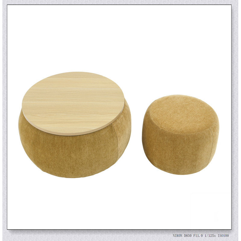 Round Storage Ottoman, 2 in 1 Function, Work as End table and Ottoman,with small seat,Green(25"x25"x14.7"), Dark Yellow