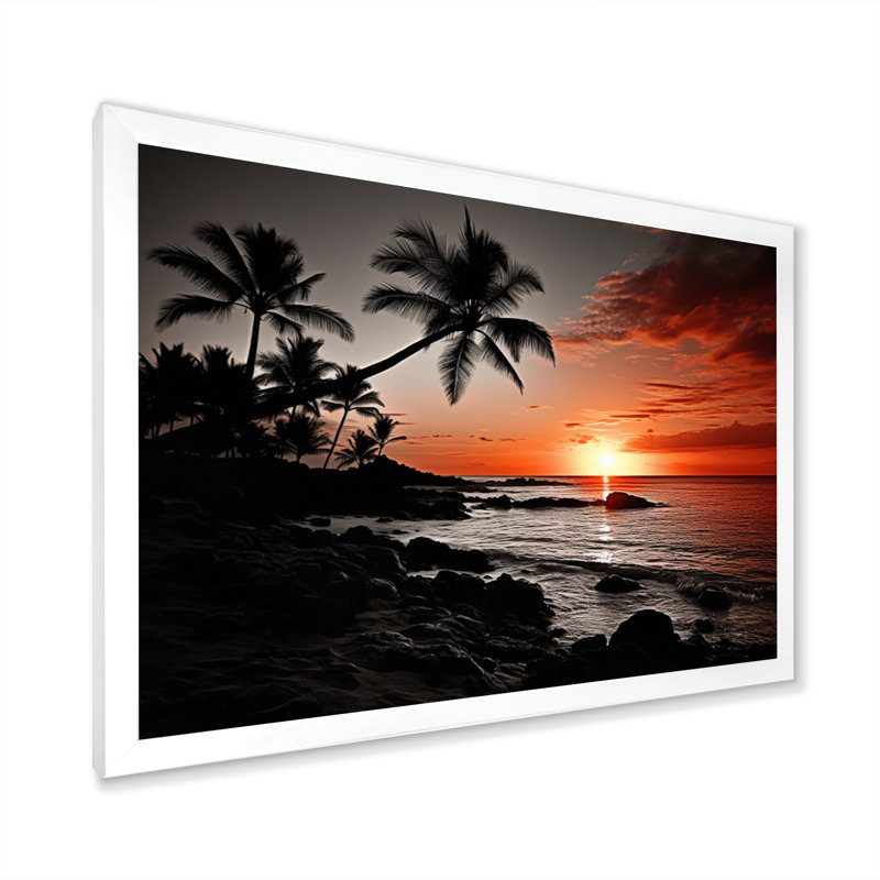 Hawaii Sunset Serenade I - Art mural d'Hawaï, Cadre simple blanc, H 12 po x l 20 po x P 1 po