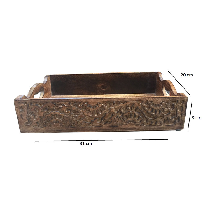 Glassman Solid Wood Tray - Set of 3, 8cm H x 31cm W x 20cm D, Brown
