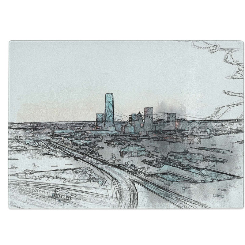Tempered Glass Oklahoma City Skyline Chopping Board, 28.5 cm W x 20 cm L