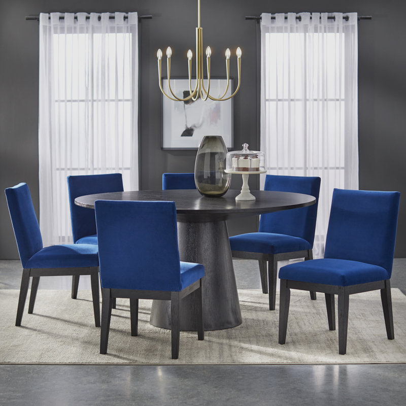 Kumud 4 - Person Pedestal Dining Set, Navy, 7 Pieces: Table, 6 Chairs