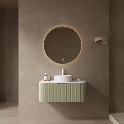 36" Bathroom Vanity With Sink, Stylish Floating Cabinet. White Artificial Marble Basin, Ceramic Countertop. Natural Wood Plywood Material. Generous Storage Space, Gentle Soft Close Drawer. 3D Striped